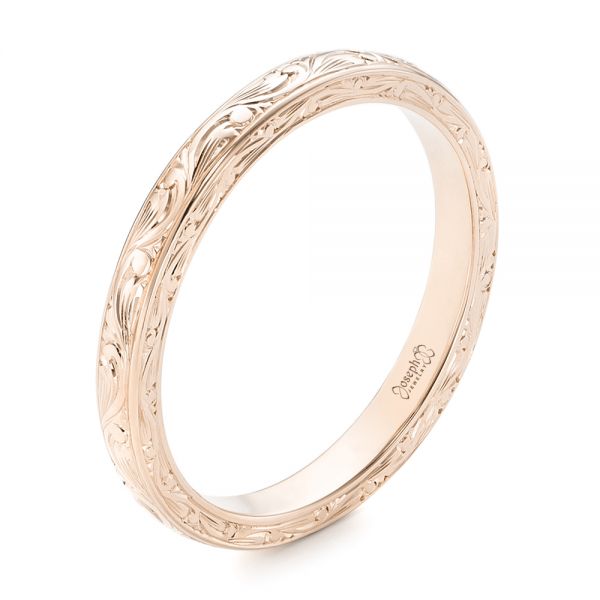 18k Rose Gold 18k Rose Gold Custom Hand Engraved Wedding Band - Three-Quarter View -  102442