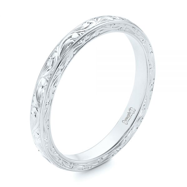  Platinum Platinum Custom Hand Engraved Wedding Band - Three-Quarter View -  102442