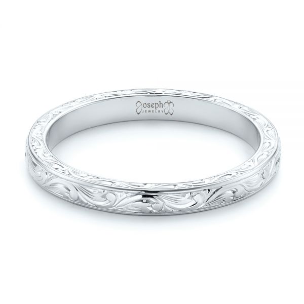 Platinum Platinum Custom Hand Engraved Wedding Band - Flat View - 102442