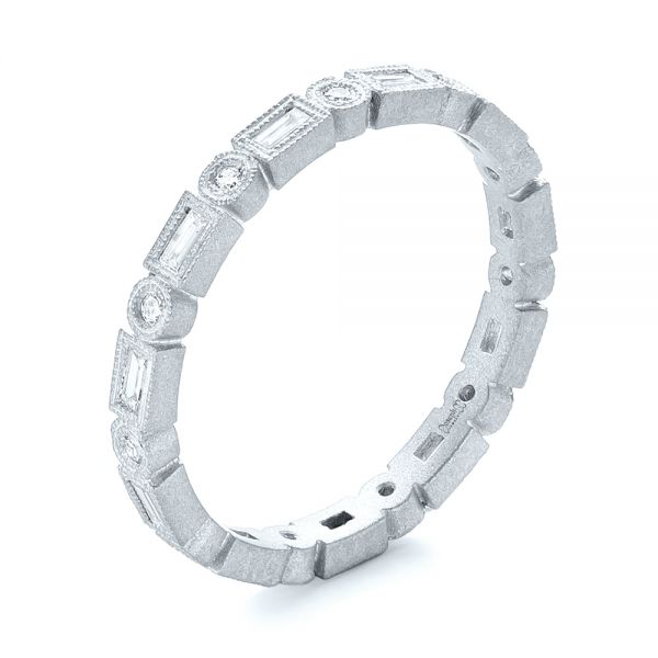 18k White Gold 18k White Gold Custom Sandblasted Diamond Eternity Wedding Band - Three-Quarter View -  103380