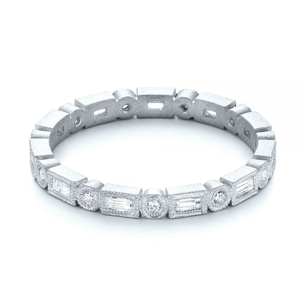 18k White Gold 18k White Gold Custom Sandblasted Diamond Eternity Wedding Band - Flat View -  103380