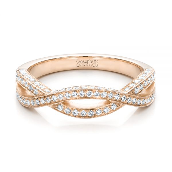 18k Rose Gold 18k Rose Gold Custom Diamond Wedding Band - Flat View -  100854