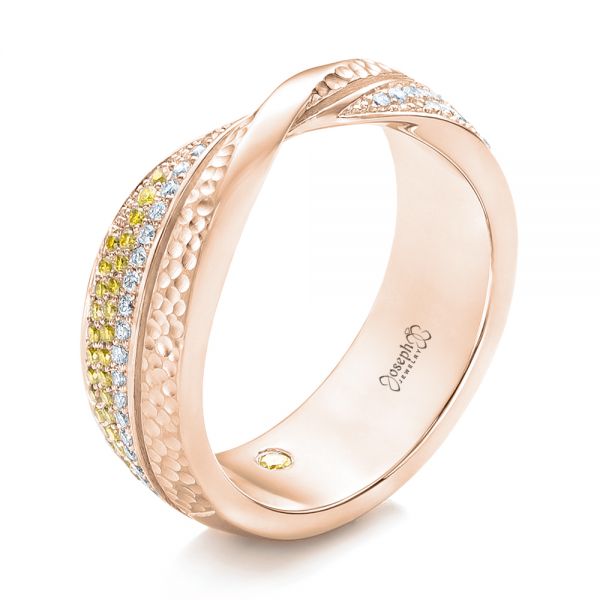 14k Rose Gold 14k Rose Gold Custom Yellow And White Diamond Wedding Band - Three-Quarter View -  101979