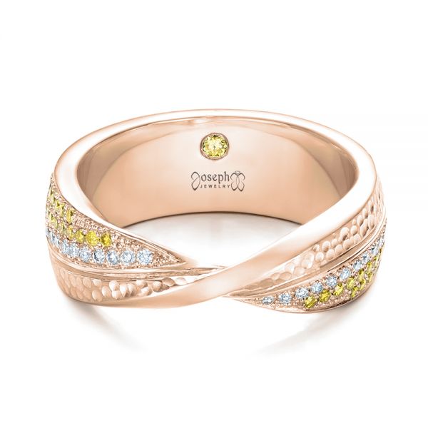 14k Rose Gold 14k Rose Gold Custom Yellow And White Diamond Wedding Band - Flat View -  101979