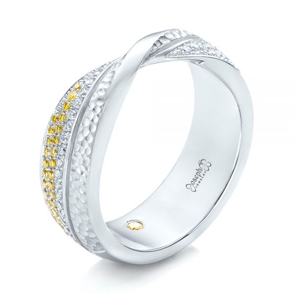  Platinum Custom Yellow And White Diamond Wedding Band - Three-Quarter View -  101979
