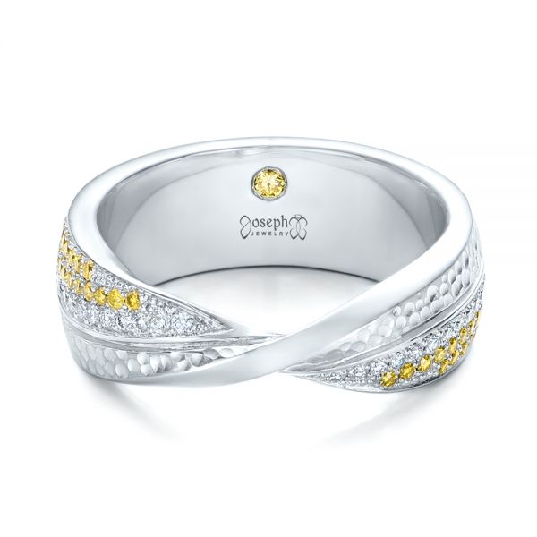  Platinum Custom Yellow And White Diamond Wedding Band - Flat View -  101979