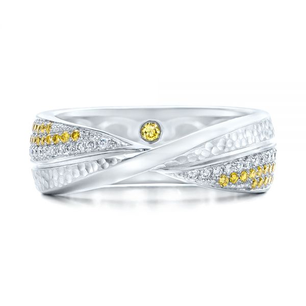  Platinum Custom Yellow And White Diamond Wedding Band - Top View -  101979