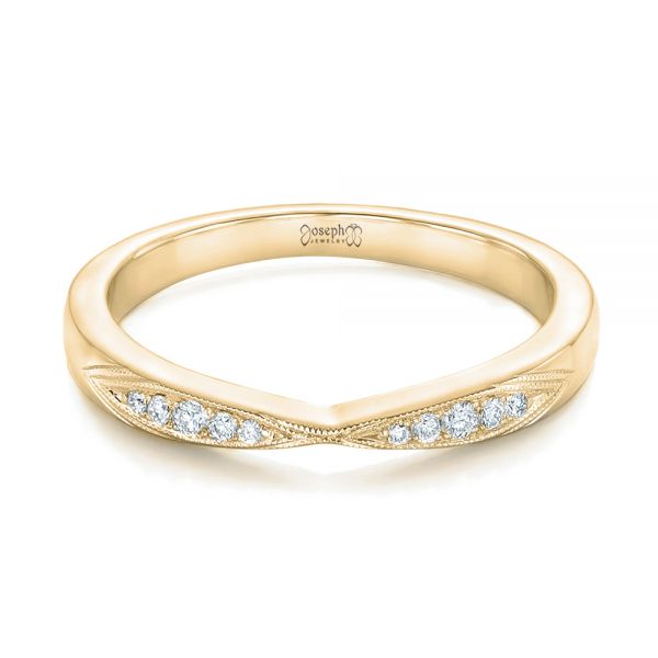 18k Yellow Gold 18k Yellow Gold Diamond Notched Wedding Band - Flat View -  102247