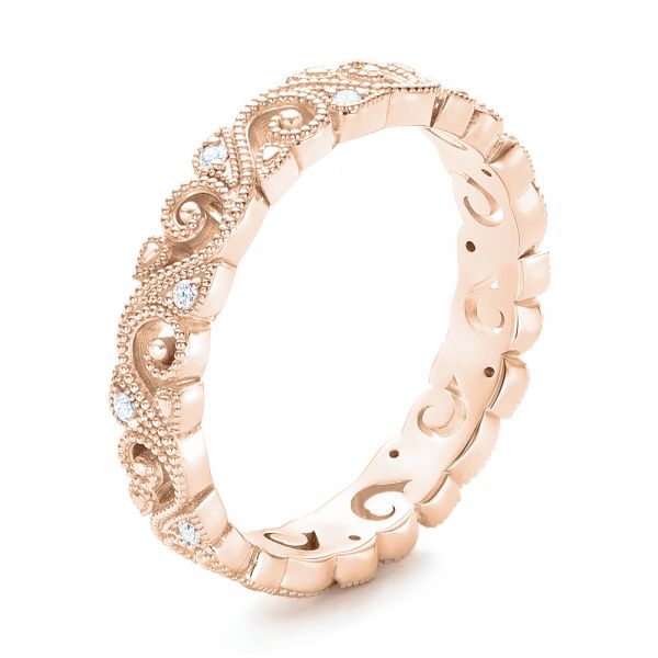 18k Rose Gold 18k Rose Gold Diamond Organic Stackable Eternity Band - Three-Quarter View -  101888