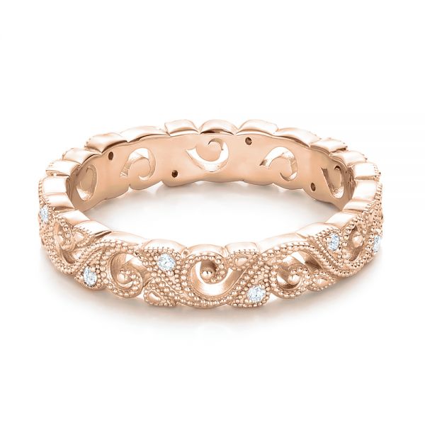 14k Rose Gold 14k Rose Gold Diamond Organic Stackable Eternity Band - Flat View - 101888