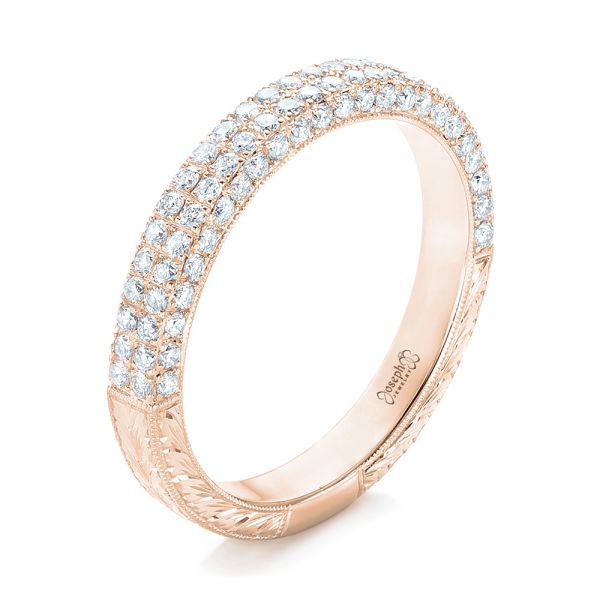 14k Rose Gold 14k Rose Gold Diamond Pave Wedding Band - Three-Quarter View -  102175