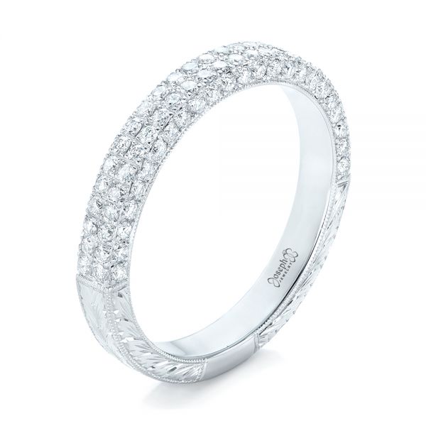 18k White Gold Diamond Pave Wedding Band - Three-Quarter View -  102175