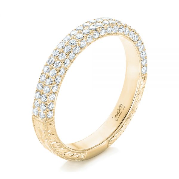 18k Yellow Gold 18k Yellow Gold Diamond Pave Wedding Band - Three-Quarter View -  102175