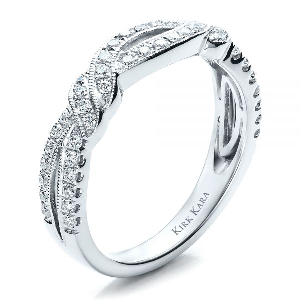 Diamond Split Shank Wedding Band With Matching Engagement Ring - Kirk Kara - Three-Quarter View -  1459