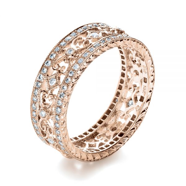 18k Rose Gold 18k Rose Gold Diamond Women's Anniversary Band - Three-Quarter View - 1300