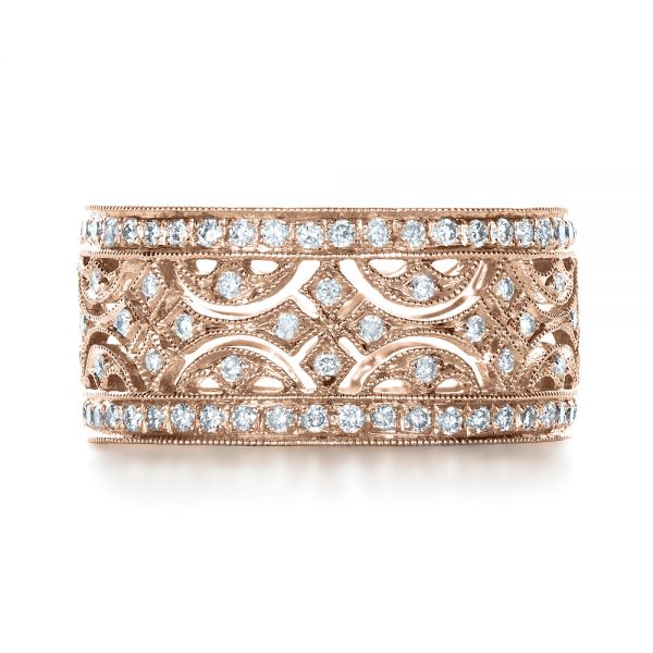 18k Rose Gold 18k Rose Gold Diamond Women's Anniversary Band - Top View -  1301