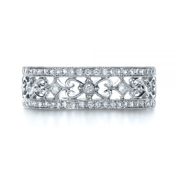 18k White Gold Diamond Women's Anniversary Band - Top View -  1300