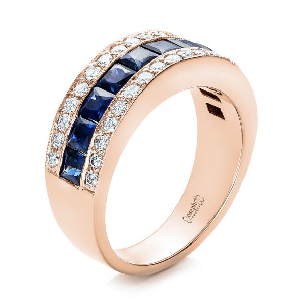 18k Rose Gold 18k Rose Gold Diamond And Blue Sapphire Anniversary Band - Three-Quarter View -  101332