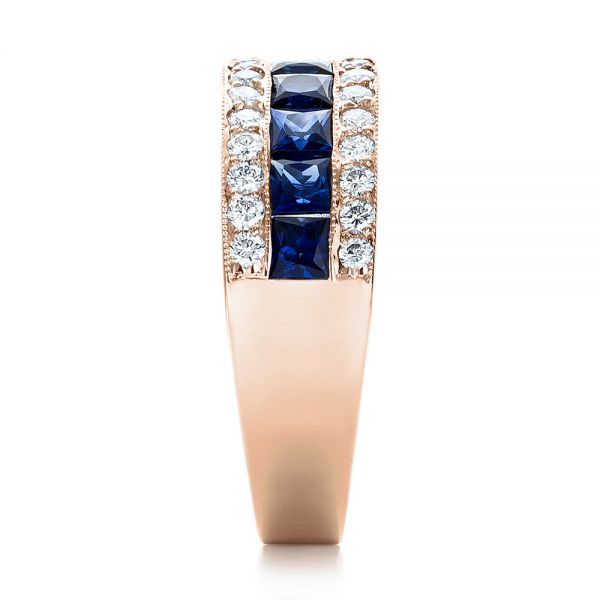 18k Rose Gold 18k Rose Gold Diamond And Blue Sapphire Anniversary Band - Side View -  101332