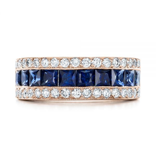 18k Rose Gold 18k Rose Gold Diamond And Blue Sapphire Anniversary Band - Top View -  101332