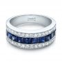 18k White Gold Diamond And Blue Sapphire Anniversary Band - Flat View -  101332 - Thumbnail