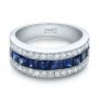  Platinum Platinum Diamond And Blue Sapphire Anniversary Band - Flat View -  101332 - Thumbnail