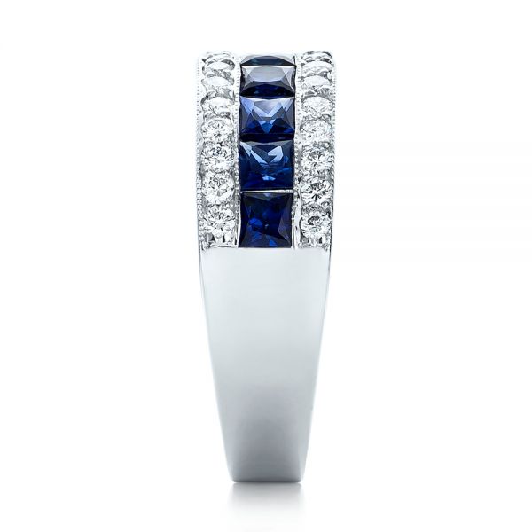 18k White Gold Diamond And Blue Sapphire Anniversary Band - Side View -  101332