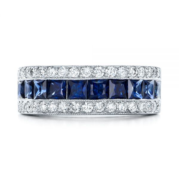 18k White Gold Diamond And Blue Sapphire Anniversary Band - Top View -  101332