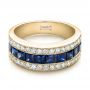 18k Yellow Gold 18k Yellow Gold Diamond And Blue Sapphire Anniversary Band - Flat View -  101332 - Thumbnail