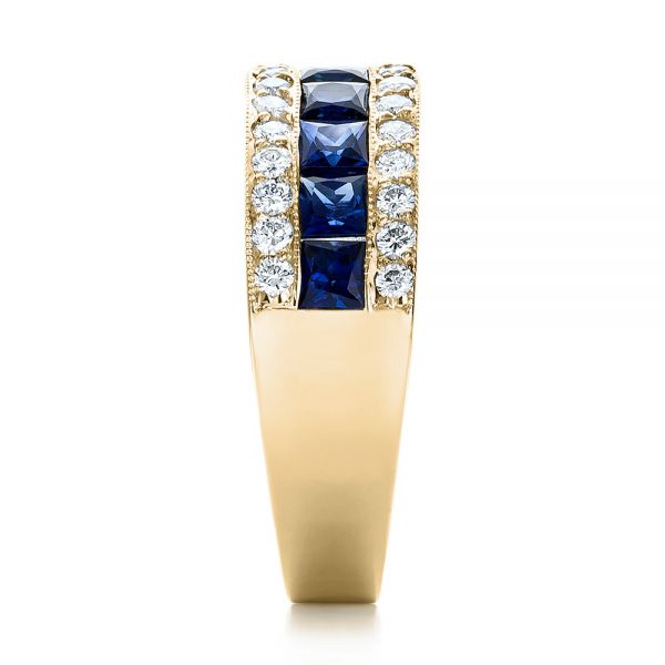 18k Yellow Gold 18k Yellow Gold Diamond And Blue Sapphire Anniversary Band - Side View -  101332