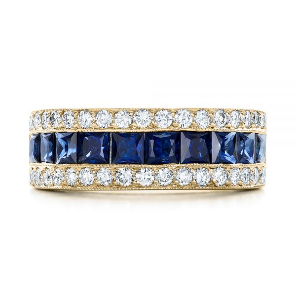 14k Yellow Gold 14k Yellow Gold Diamond And Blue Sapphire Anniversary Band - Top View -  101332