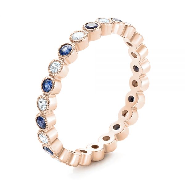 14k Rose Gold 14k Rose Gold Diamond And Blue Sapphire Stackable Eternity Band - Three-Quarter View - 101894