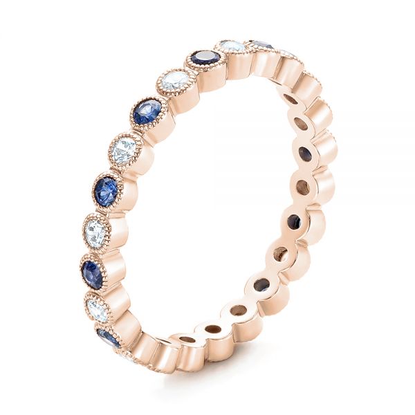 14k Rose Gold 14k Rose Gold Diamond And Blue Sapphire Stackable Eternity Band - Three-Quarter View -  101894