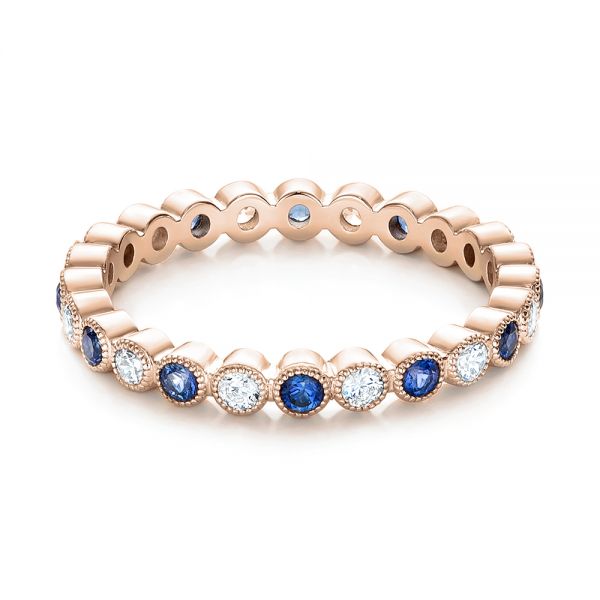 14k Rose Gold 14k Rose Gold Diamond And Blue Sapphire Stackable Eternity Band - Flat View - 101894