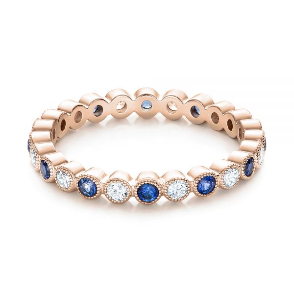 18k Rose Gold 18k Rose Gold Diamond And Blue Sapphire Stackable Eternity Band - Flat View -  101894