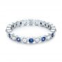 18k White Gold Diamond And Blue Sapphire Stackable Eternity Band - Flat View -  101894 - Thumbnail