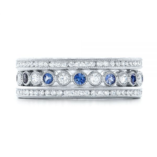 18k White Gold Diamond And Blue Sapphire Stackable Eternity Band - Front View -  101894