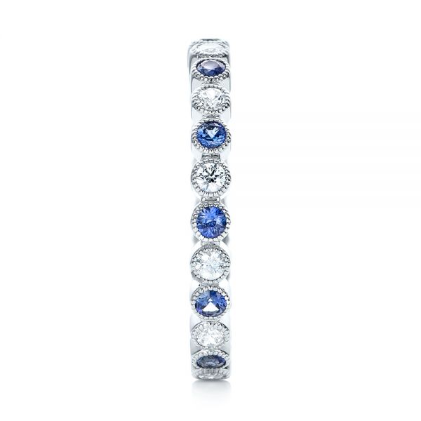 18k White Gold Diamond And Blue Sapphire Stackable Eternity Band - Side View -  101894