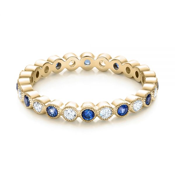 14k Yellow Gold 14k Yellow Gold Diamond And Blue Sapphire Stackable Eternity Band - Flat View -  101894