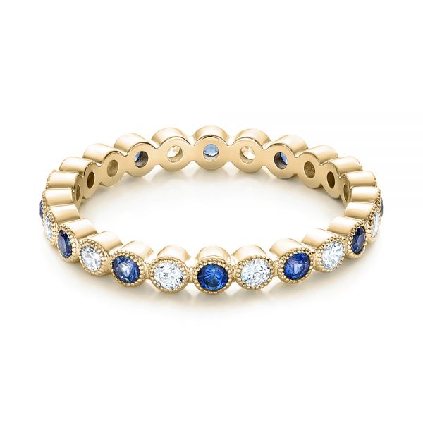 18k Yellow Gold 18k Yellow Gold Diamond And Blue Sapphire Stackable Eternity Band - Flat View -  101894