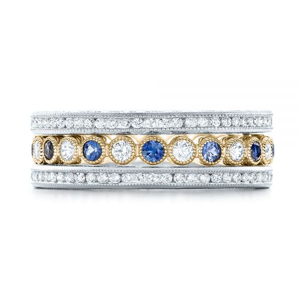 18k Yellow Gold 18k Yellow Gold Diamond And Blue Sapphire Stackable Eternity Band - Front View -  101894