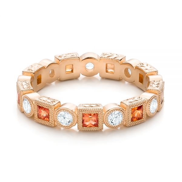 18k Rose Gold 18k Rose Gold Diamond And Orange Sapphire Stackable Eternity Band - Flat View -  101910