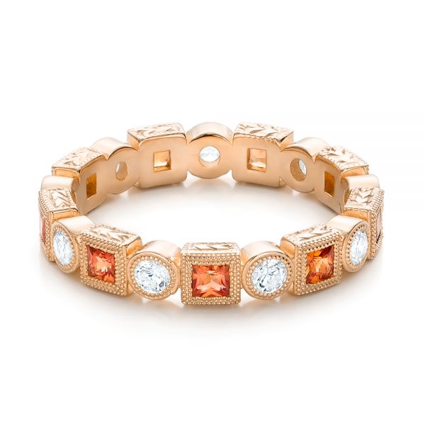 18k Rose Gold 18k Rose Gold Diamond And Orange Sapphire Stackable Eternity Band - Flat View - 101910