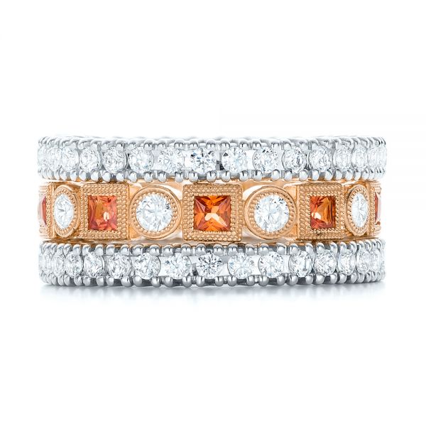 18k Rose Gold 18k Rose Gold Diamond And Orange Sapphire Stackable Eternity Band - Front View - 101910