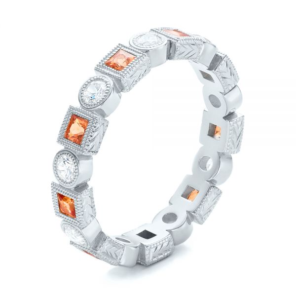 18k White Gold 18k White Gold Diamond And Orange Sapphire Stackable Eternity Band - Three-Quarter View -  101910