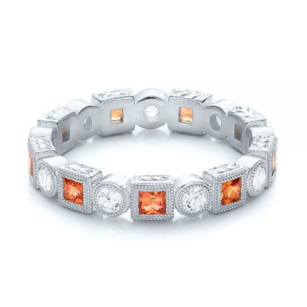 18k White Gold 18k White Gold Diamond And Orange Sapphire Stackable Eternity Band - Flat View -  101910
