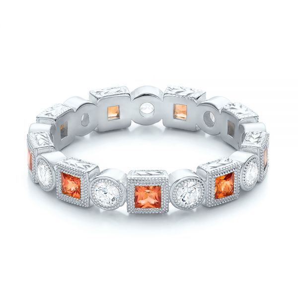 Platinum Platinum Diamond And Orange Sapphire Stackable Eternity Band - Flat View - 101910