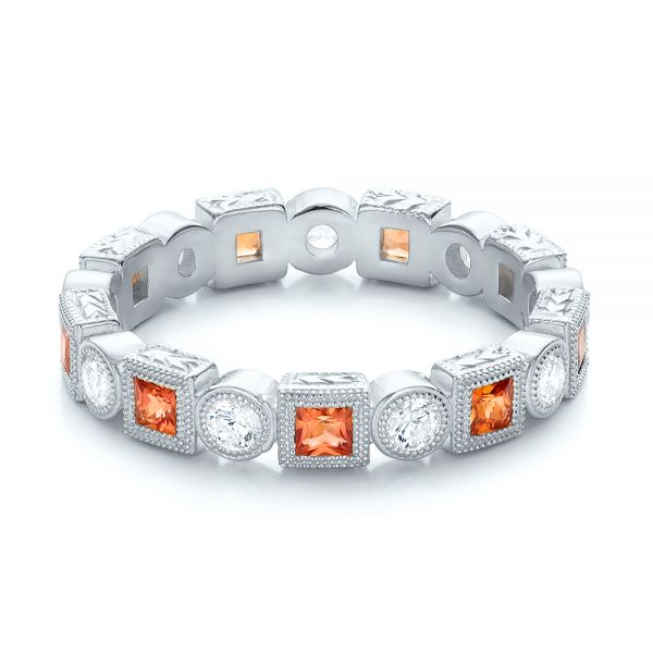  Platinum Platinum Diamond And Orange Sapphire Stackable Eternity Band - Flat View -  101910