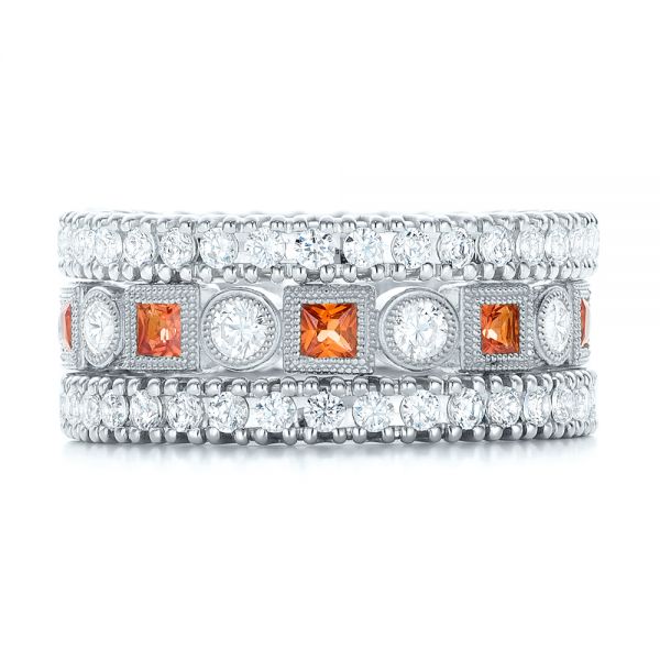 18k White Gold 18k White Gold Diamond And Orange Sapphire Stackable Eternity Band - Front View -  101910
