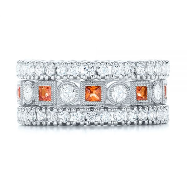  Platinum Platinum Diamond And Orange Sapphire Stackable Eternity Band - Front View -  101910